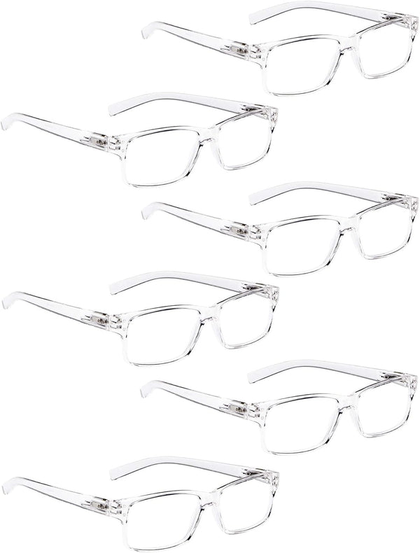 LUR READING GLASSES 6 Pack Comfort Plastic Readers with Spring Hinge (Clear)