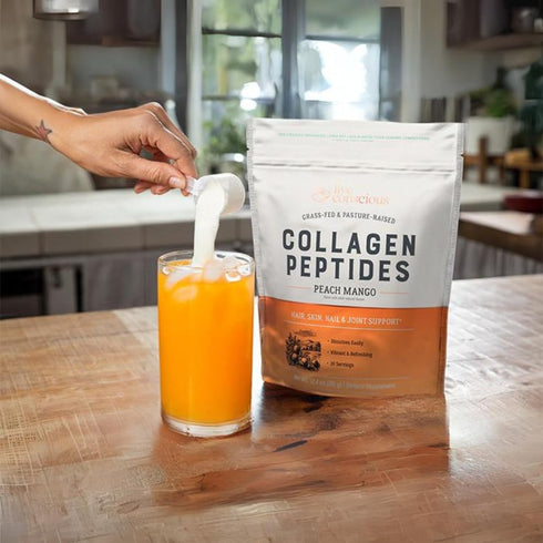 Live Conscious Collagen Peptides Powder - Peach Mango Flavored for Hair, Skin, Nail, & Joint Support, 30 Servings