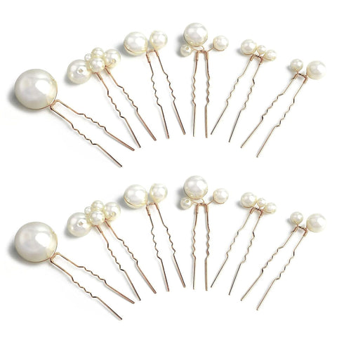 Wedding Pearl Hair Pins, 12PCS U Shaped Hair Accessories for Bridal Women, Gold