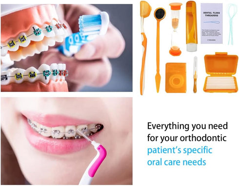2 x Portable Orthodontic Oral Care Kit, Travel Kit for Patients, Toothbrush, Wax Floss, Interdental Cleaning