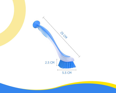Plastic Long Handled Scrubbing Brush with Suction Cup, Durable Bristles, Assorted Colour, Pack of 3