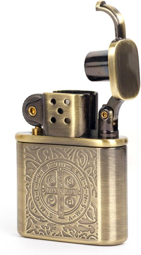 Bronzy Carved Constantine Antique Style Petrol Kerosene Lighter with Lift Arm