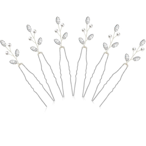 Syhood 6 Pieces Pearl Crystal Bridal Hair Pins, Rhinestone Flower Wedding Hair Accessories for Women