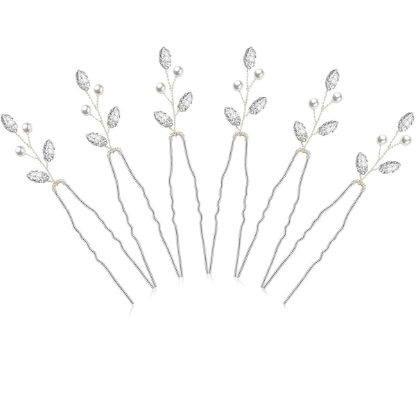 Syhood 6 Pieces Pearl Crystal Bridal Hair Pins, Rhinestone Flower Wedding Hair Accessories for Women