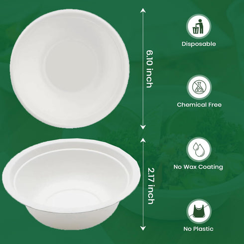 125 Pack 12 oz Paper Bowls, 100% Compostable Disposable Soup Bowls, Eco-Friendly Bagasse Sugarcane Fiber