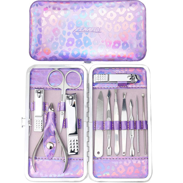 ZIZZON Nail Clippers Kit, Manicure Pedicure Set with Holographic Case (Purple)