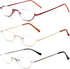 REAVEE 3 Pack Half Frame Retro Designer Reading Glasses - Stylish Slim Eyeglasses with Pouch, Red Gold Silver