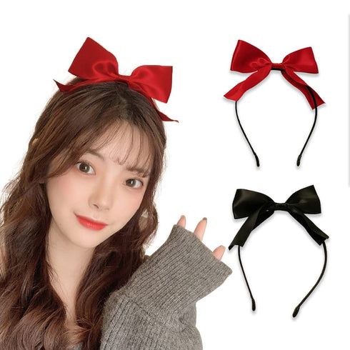 Red Bowknot Headband for Women Girls, Handmade Black Bows Hair Hoop, Bowknots Hair Bands