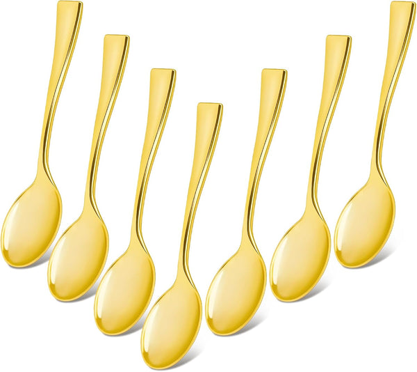 Qeirudu 4 Inch Gold Plastic Mini Spoons, 100 Pack Heavy Duty Disposable Dessert Spoons for Party, Appetizers