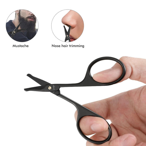 LIVINGO 3.75" Premium Nose Hair Scissors, Curved Safety Blades with Rounded Tip for Facial Hair Trimming