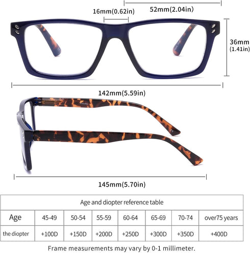 5 Pack Blue Light Blocking Reading Glasses for Men and Women, Square Frame Computer Readers, 1.25
