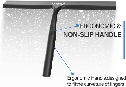 Wall(10 inch-Black) Household Squeegee for Shower Glass Doors, Silicone Shower Squeegee with Adhesive Hook, Bathroom