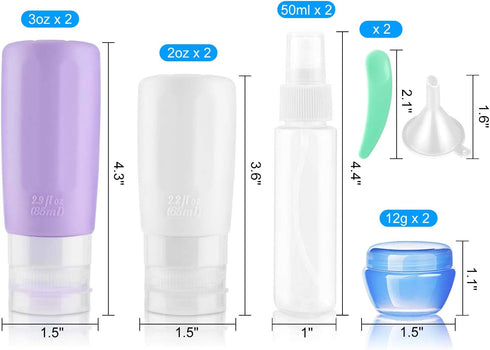 Vitog TSA Approved Travel Bottles Set, Leak Proof Silicone Toiletries Containers, Refillable Lotion Shampoo Conditioner