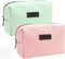 MAANGE 2 Pcs Portable Makeup Bag for Women, Travel Cosmetic Pouch, PU Leather (Pink+Green)