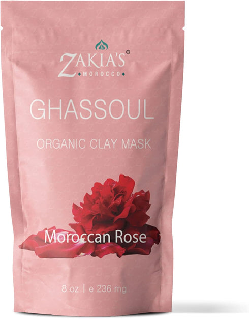 Zakia's Morocco Rose Scented Rhassoul Clay Mask - Organic Anti-aging Facial Treatment (8 Oz)