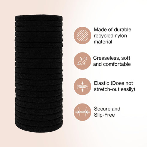 Kitsch Black Hair Ties, 20pcs No Damage Strong Stretchy Hair Bands, Soft Nylon Ponytail Holders for Updos & Braids