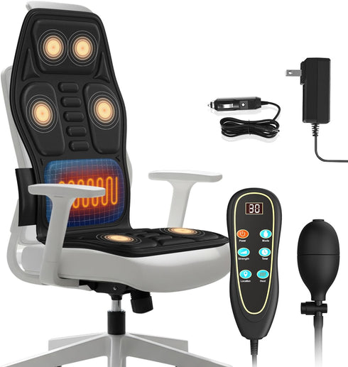 KNONNETD Back Massager for Chair, Massage Seat Cushion with Heat, Lumbar Traction, 8