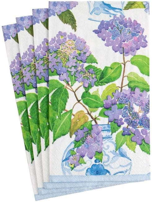 Caspari Hydrangeas and Porcelain Paper Guest Towel Napkins - Two Packs of