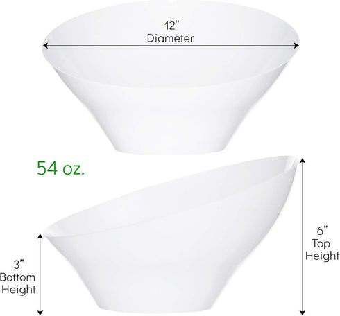 PLASTICPRO Disposable Angled Plastic Bowls Round Large Serving Bowl, Elegant for Party's, Snack, or Salad Bowl, White, Pack of 4 by PLASTICPRO