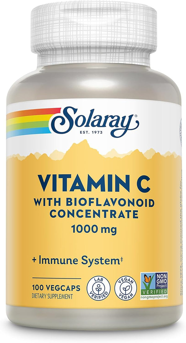 SOLARAY Vitamin C with Bioflavonoid Concentrate - 1000mg - Immune Function, Skin, Hair, Nails Support - 100 Servings