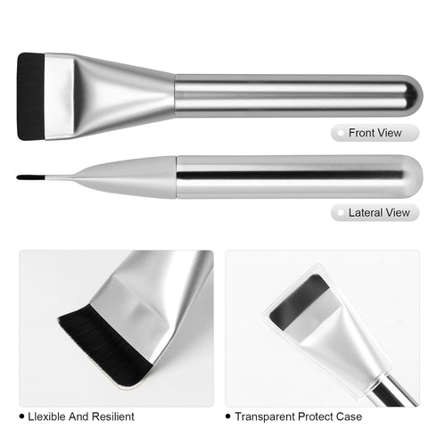 Ultrathin Foundation Brush for Liquid Makeup - Premium Flat Spatula Brush for Blending Cream (Silver)