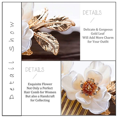 Yean Bride Flower Bridal Hair Comb, Gold Leaf Wedding Hair Piece, Floral Accessories for Women and Girls