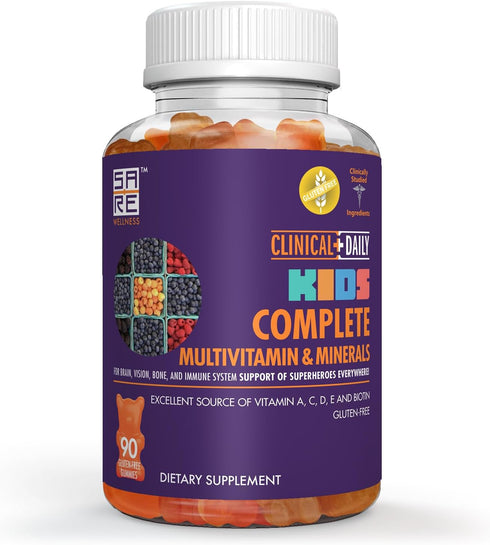 Complete Kids Multivitamin Daily Gummy Supplement, 90 Gluten Free Gummies for Brain, Vision, Bone Health