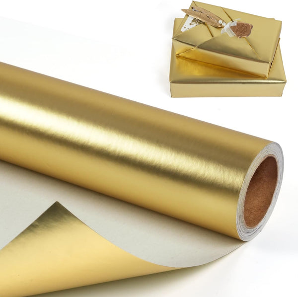 Gold Wrapping Paper Roll, Solid Color Metallic Matte Gift Wrapping Paper for Birthday Wedding Christmas Baby Shower