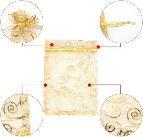 Staruby Organza Gift Bags 100Pcs, Gold Sheer 4x6 Inch Favor Bags for Wedding Party Favors