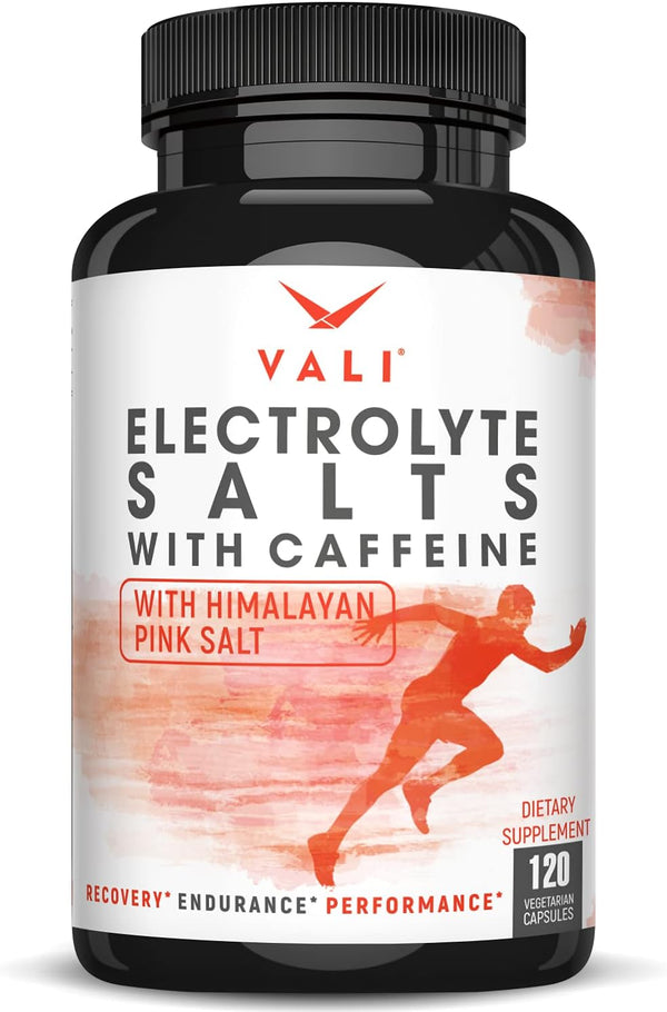 VALI Electrolyte Salts Plus with 40mg Caffeine, 120 Veggie Capsules for Hydration, Energy, Recovery