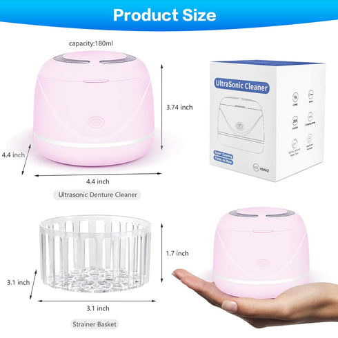 Ultrasonic Retainer Cleaner, Dental Cleaning Pod for Dentures, Mouth Guards, Aligner, Toothbrush Heads, Jewelry, 45kHz