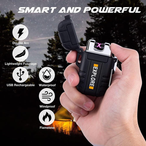 LcFun Waterproof Electric Lighter, Dual Arc USB Rechargeable Flameless Plasma Lighters for Camping, Hiking, Gifts for