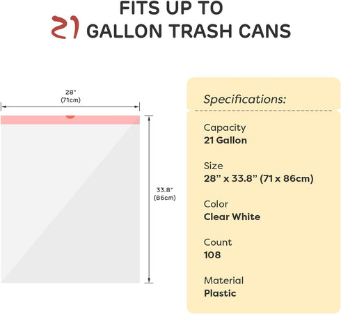 Holuwiso 21 108 Count, Commercial Gallon Trash Bags, XL-Large Garbage Bags with Drawstring, Heavy Duty Trash Can Liners