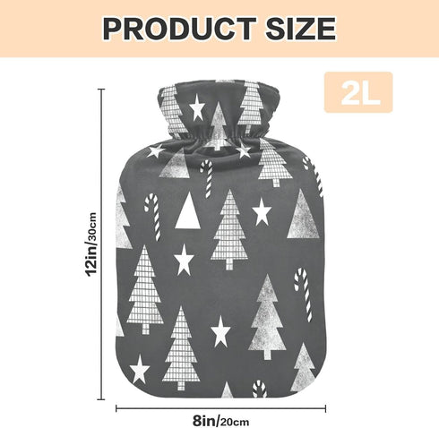 miaozhen 2L Gray and White Tree and Stars Travel hot Water Bottle with Soft Cover Warm Compress for Menstrual Cramps