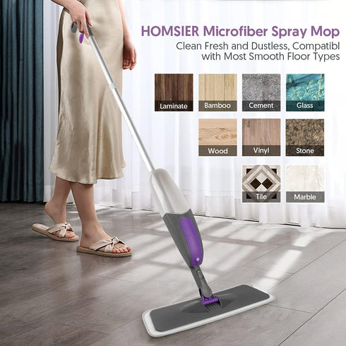 HOMSIER Spray Mop for Floor Cleaning - Microfiber Wet Dry Flat Mop with 550ML Refillable Bottle and 3 Washable Pads