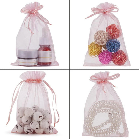 HRX Package 100pcs Blush Pink Organza Gift Bags, 4 x 6 inch Drawstring Jewelry Pouches for Party, Wedding, Baby Shower