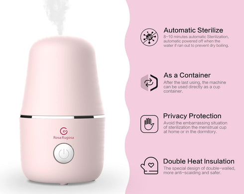 ROSA RUGOSA 3-in-1 99.9% Menstrual Cup Sterilizer, Steamer Cleaner for Cleans, Dries, and Stores Your Period Cup- Auto