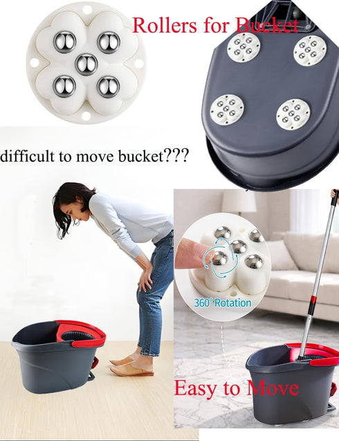 ZoiscPure 4 Wheels,360 PCS Caster Rollers Compatible with Ocedar Mop Bucket Stainless Steel,Self Adhesive Rollers