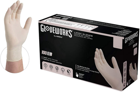 GLOVEWORKS Industrial Ivory Latex Gloves, Box of 100, 4 Mil, Size X-Large, Powder Free, Textured