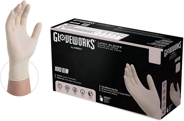 GLOVEWORKS Industrial Ivory Latex Gloves, Box of 100, 4 Mil, Size X-Large, Powder Free, Textured