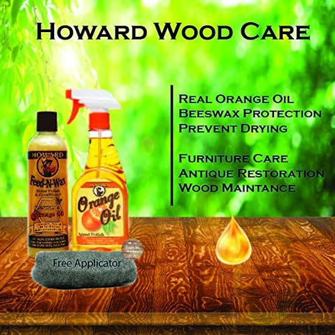 Howard Feed N Wax Wood Polish & Conditioner, Orange Oil Wood Polish, Cleaner for Furniture & Teak