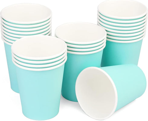 25 Pack 8 oz Disposable Paper Cups, Light Blue Paper Coffee Cups for Hot/Cold Beverages, Suitable for Offices