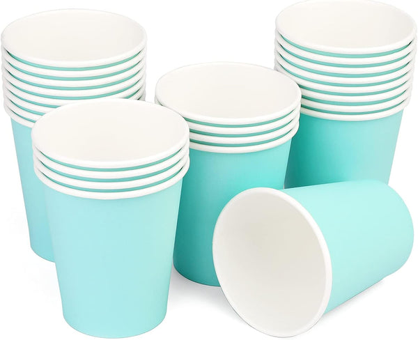 25 Pack 8 oz Disposable Paper Cups, Light Blue Paper Coffee Cups for Hot/Cold Beverages, Suitable for Offices