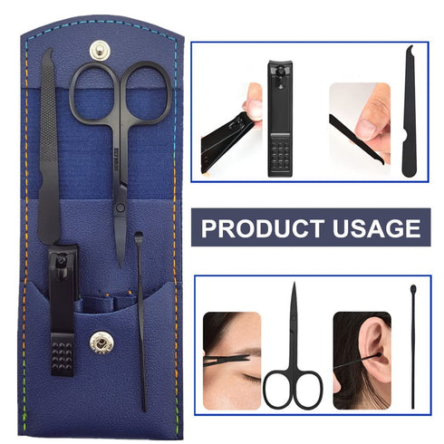 Professional Men/Women Manicure Set, 4PCS Nail Clippers Kit, Stainless Steel Grooming Tools, PU Leather Travel Case