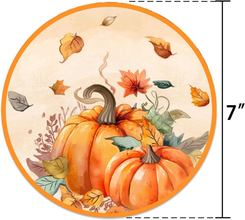YLOIJO 7'' Set 24 Thanksgiving Maple Leaves Pumpkin Paper Plates for Fall, Disposable Dinnerware Autumn Harvest Happy
