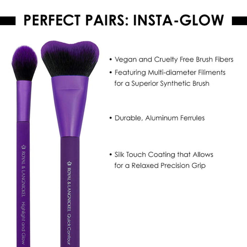 MODA Perfect Pairs Insta-Glow Kit, Travel Size Highlight & Contour Brush Duo
