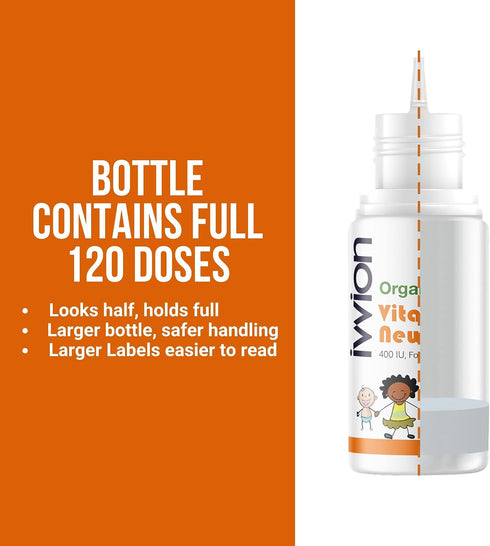 ivvion 400IU, D3, 120 Organic Vegan Vitamin Drops Baby Drop for Infants & Toddlers | USDA Organic, Non-GMO