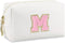 Initial Makeup Bag | Personalized Waterproof PU Leather Chenille Letter Cosmetic Bag | Monogram Travel Toiletry Bag