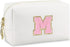 Initial Makeup Bag | Personalized Waterproof PU Leather Chenille Letter Cosmetic Bag | Monogram Travel Toiletry Bag