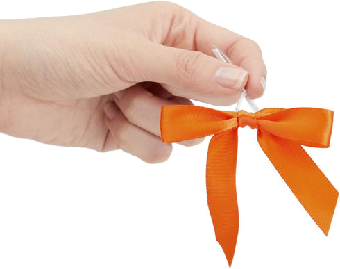 Bright Creations 100 Pack Orange Twist Tie Bows for Treat Bags - 3" Small Satin Ribbons for Craft Decoration and Gift